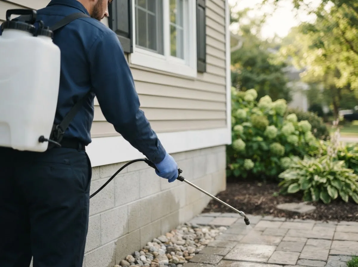 Pest control technician inspecting a home in Charlestown, RI